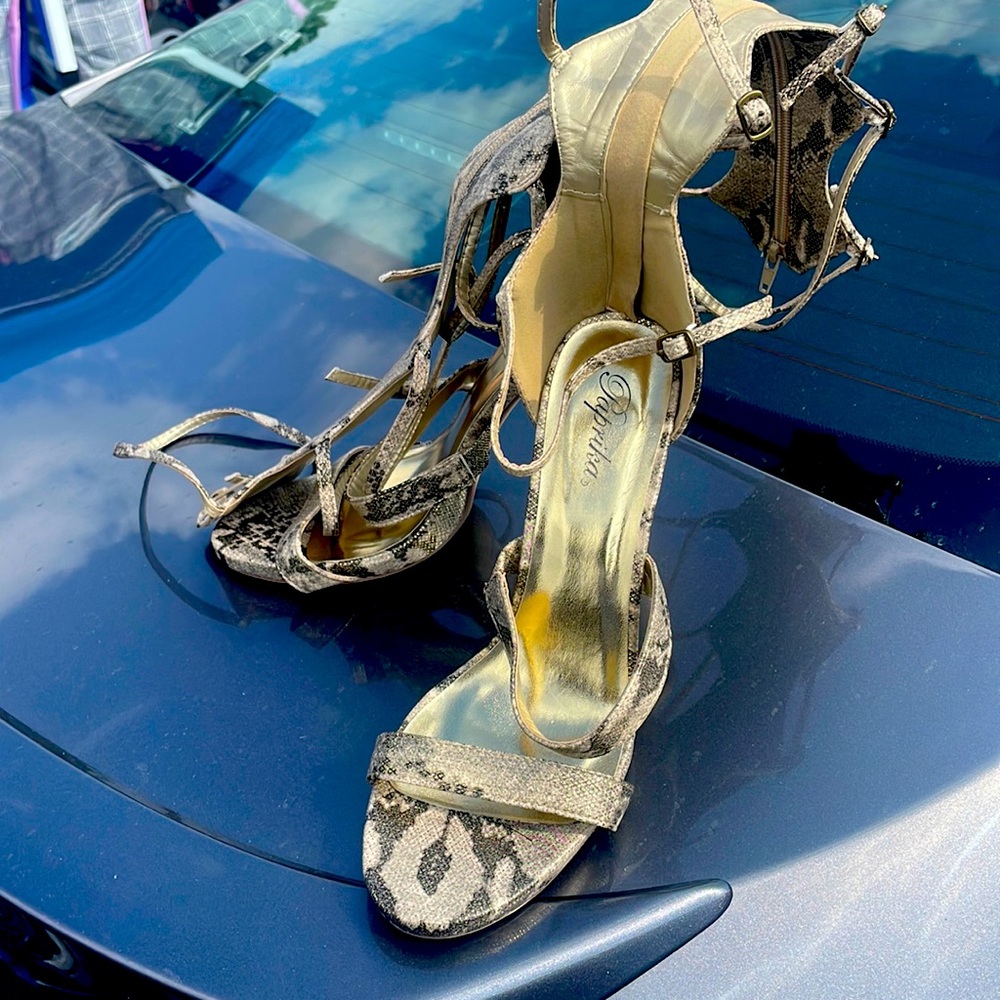 Gold print Gladiator Sandals